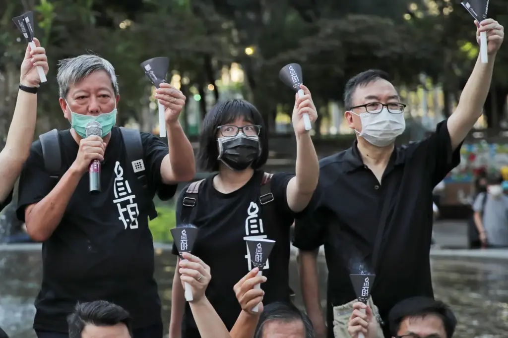 FILE – Fom left, pro-democracy activists Lee Cheuk-yan, Chow Hang-tung,...