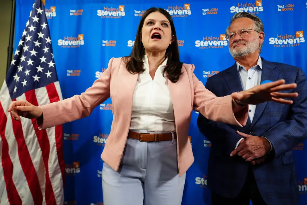 Rep. Haley Stevens, D-Mich., left, a candidate in the Democratic...