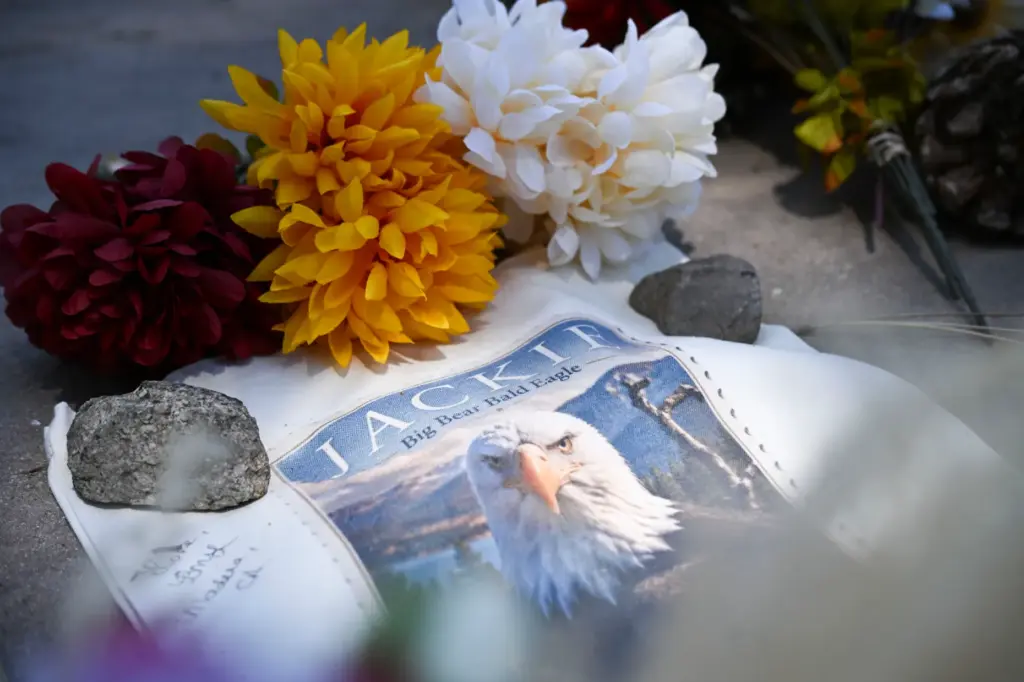 Vistors leave items at the memorial for Jackie, the Big...
