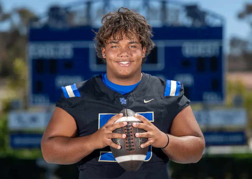 Aaron Klatt (#56), center at Santa Margarita Catholic High School,...