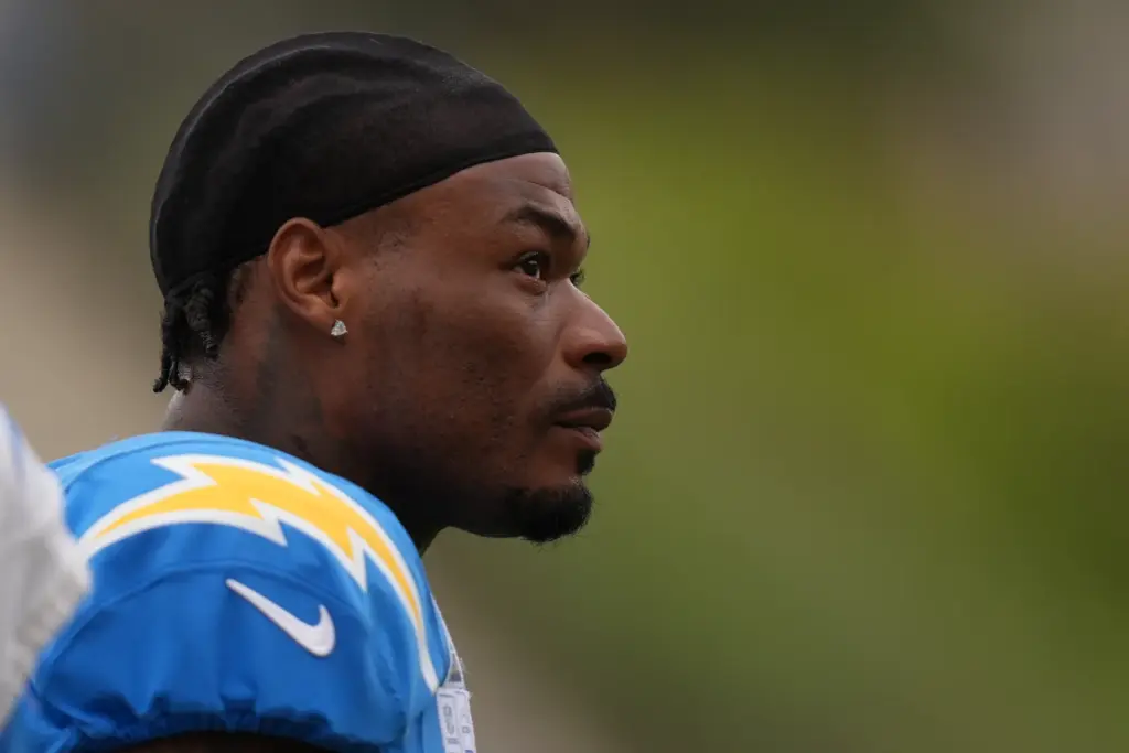 Chargers safety Derwin James Jr. looks on during an NFL...