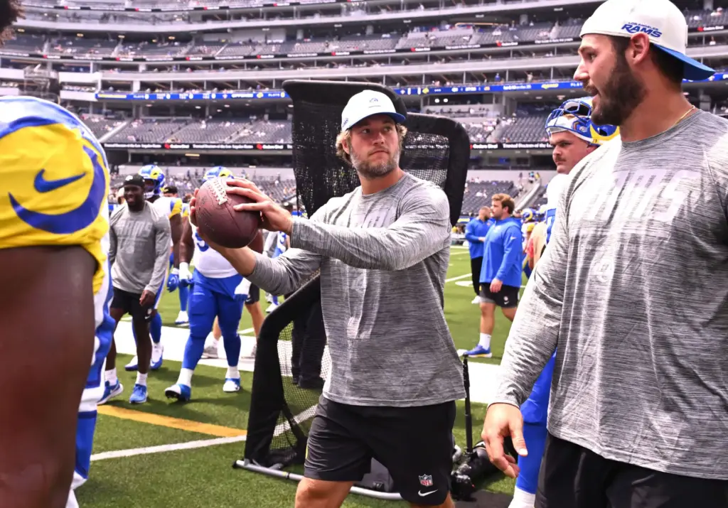 Rams quarterback Matthew Stafford (9) prior to an NFL preseason...