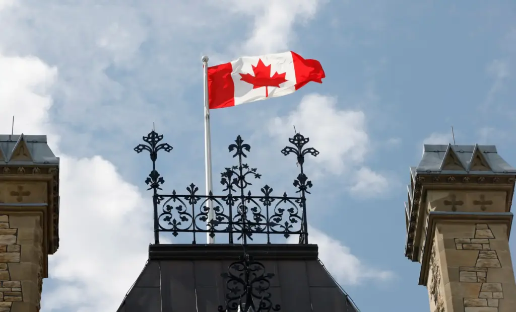 A Canadian flag flies on Parliament Hill in Ottawa on...