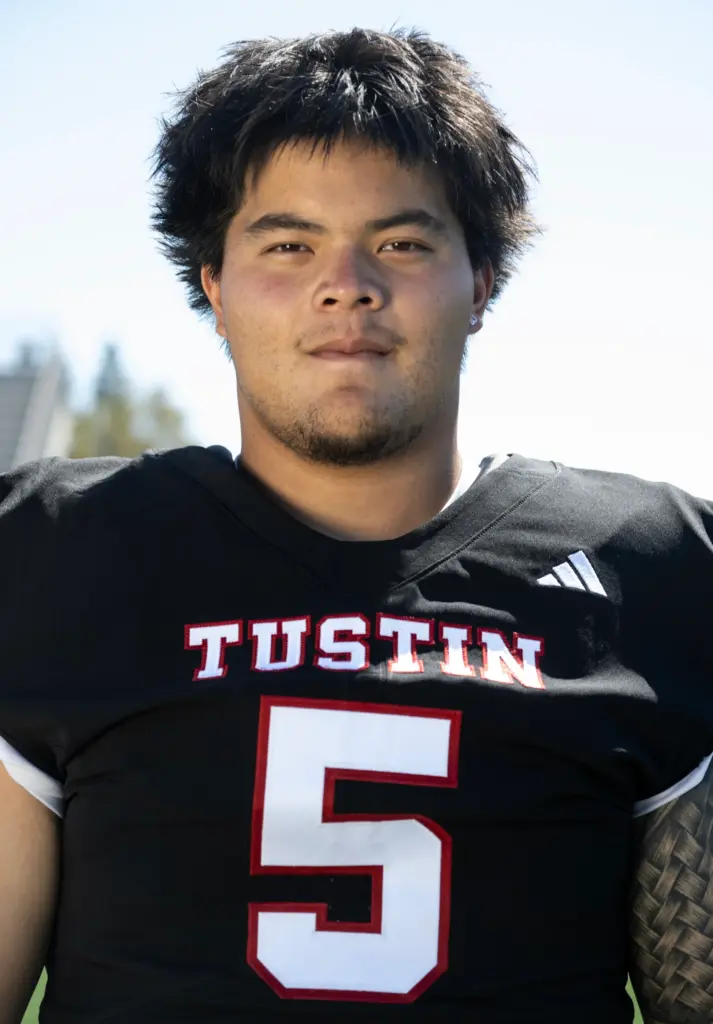 Tustin High School football player Jon Ioane (5) on Monday,...