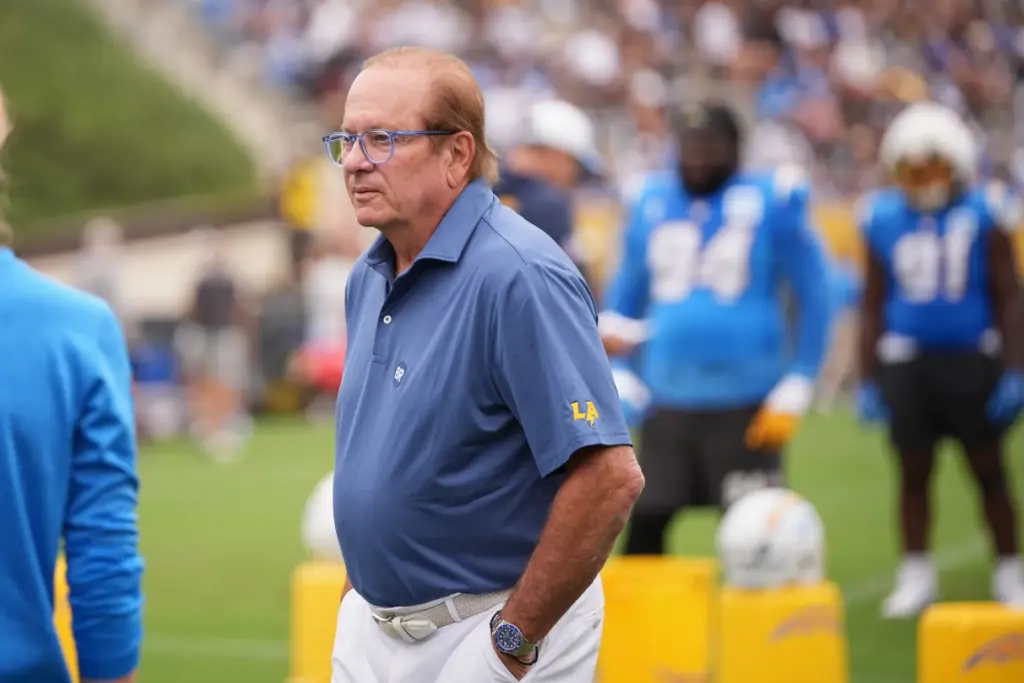 Chargers owner Dean Spanos looks on during an NFL football...