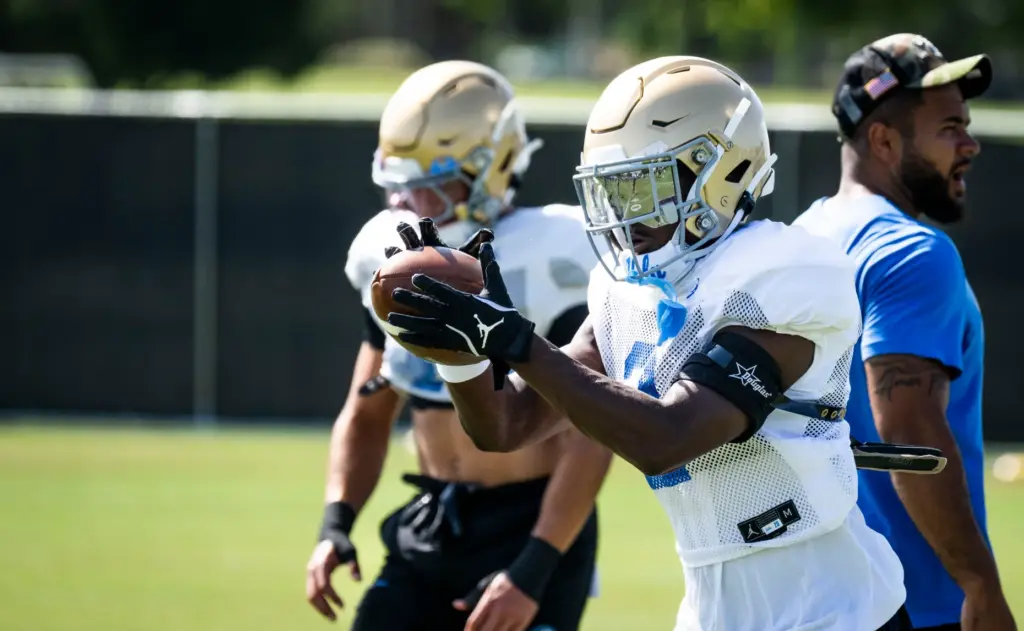 UCLA cornerback Rodrick Pleasant goes through drills during the teamâs...