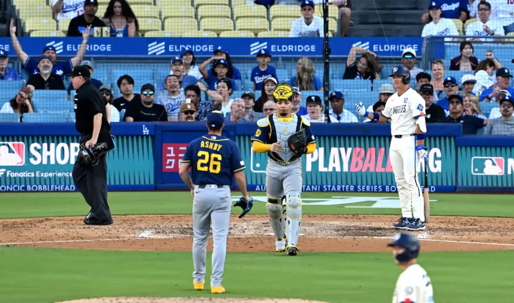 Alex Call of the Dodgers strikes out looking as relief...