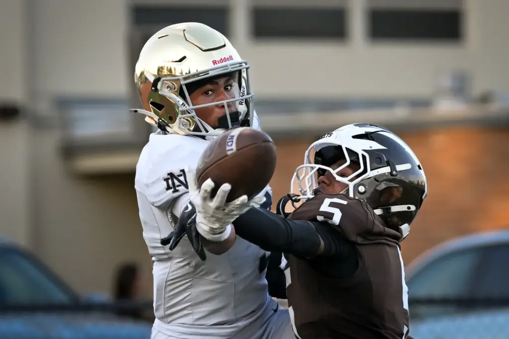 Notre Dame’s Harlem Bullock (3) was unable get control of...