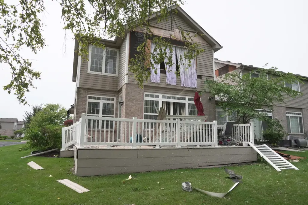 A home is damaged after a storm in Tinley Park, Illinois.