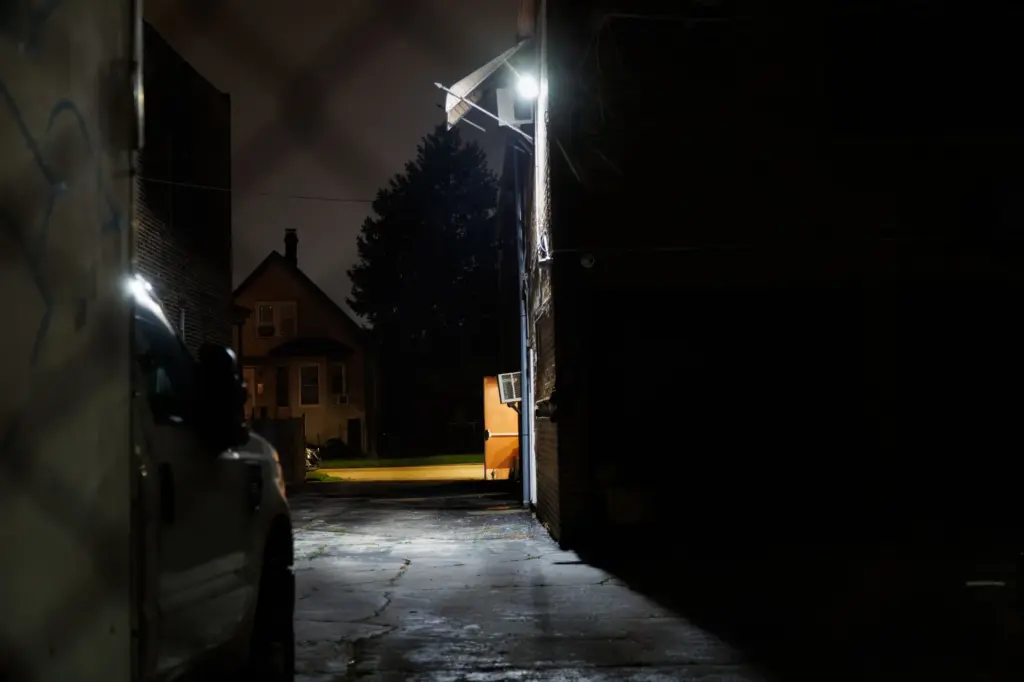 A door stands open at the South Chicago Chapel funeral...