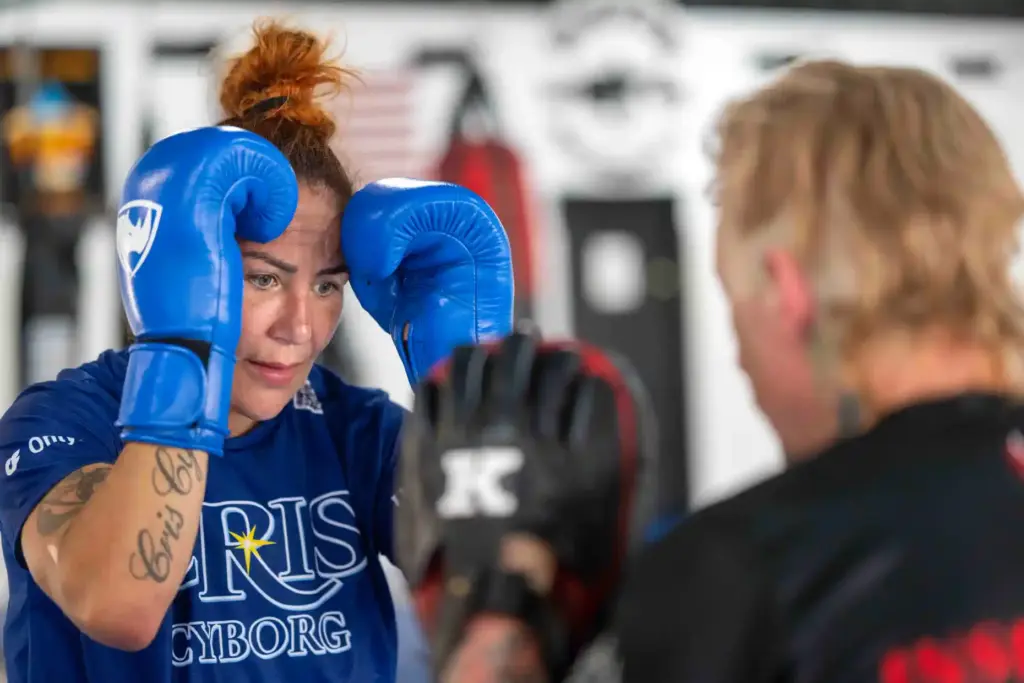 PFL featherweight champion Cris Cyborg works with Thai Boxing coach...