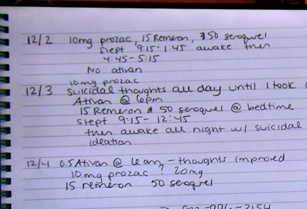 A page from a notebook kept by Lindsay Clancy in...