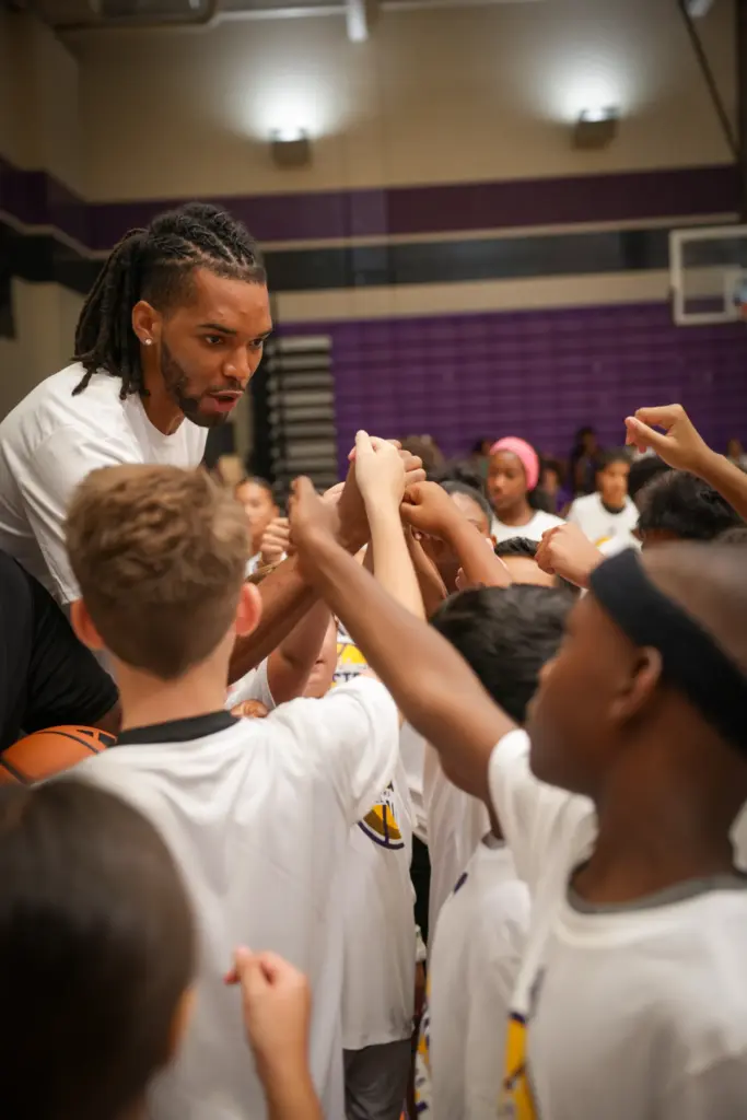 New Lakers forward Ziaire Williams, top left, hosted kids at...