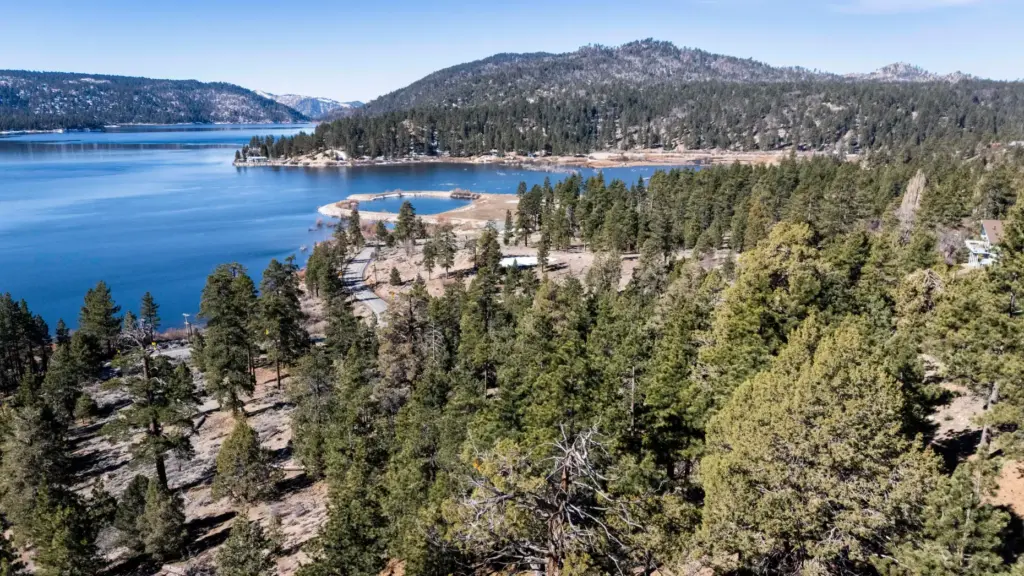 Big Bear Lake is seen from the north shore near...