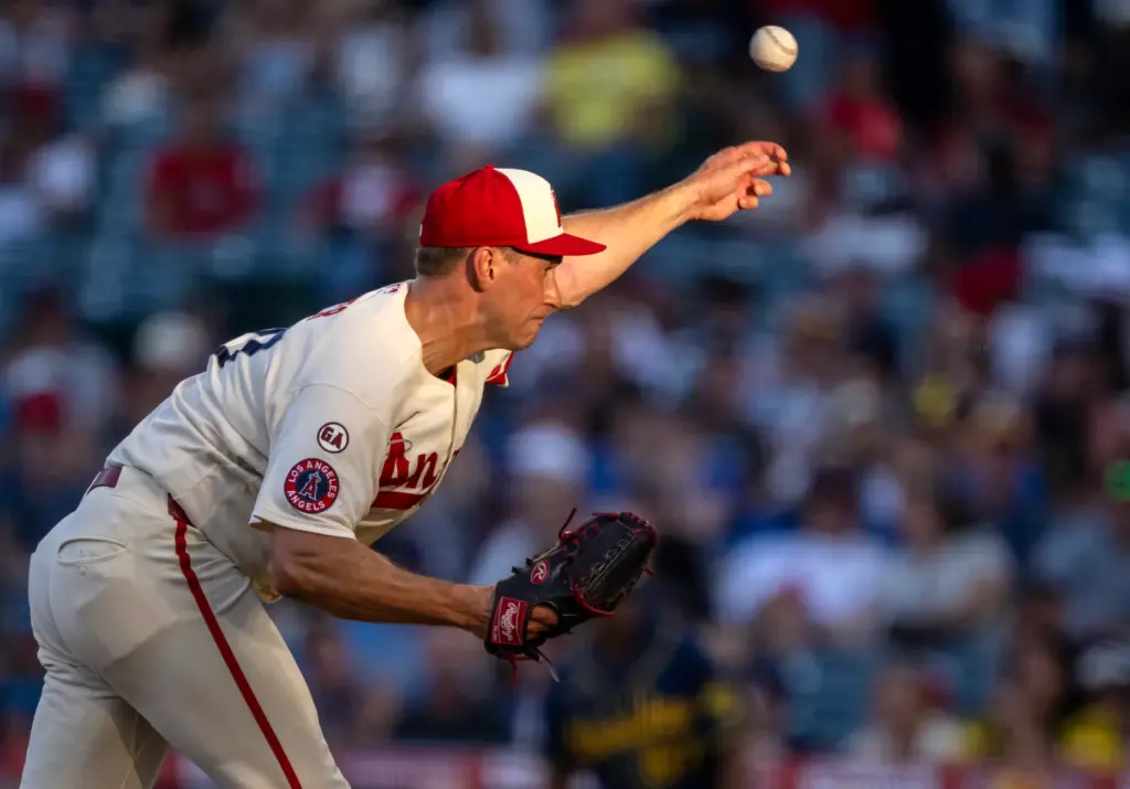 Angels pitcher Brent Suter (37), who got the start after...