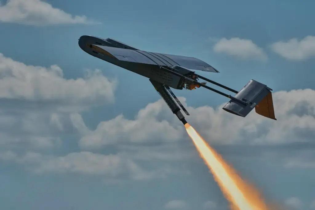 A Ukrainian FP-1 long-range attack drone is launched by the...