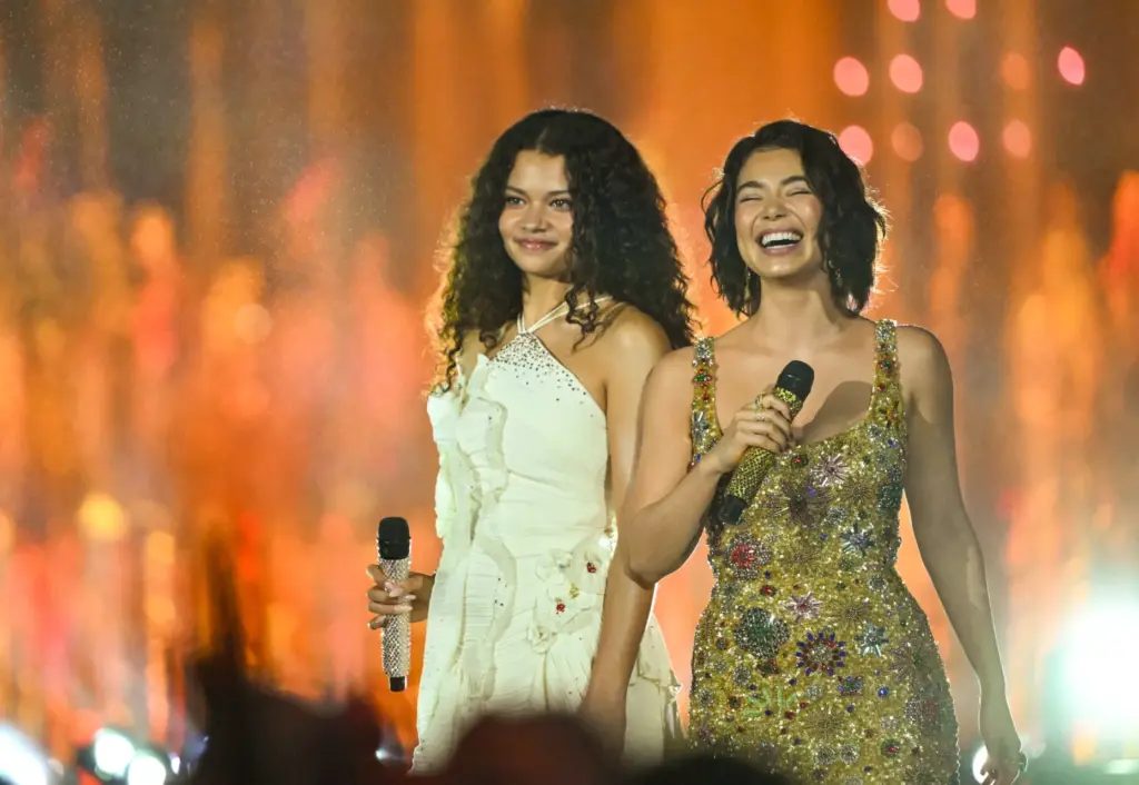 Catherine Laga’aia, live Action Moana, and Auli’i Cravalho, animated Moana,...