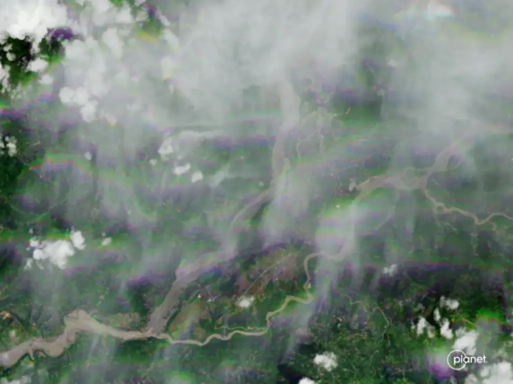 This image provided by Planet Labs PBC shows floodings in...