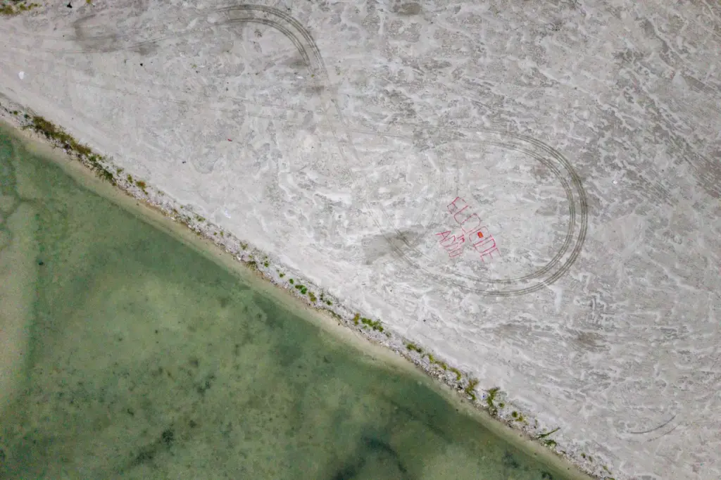 “Eccocide in Addu” is displayed on reclaimed land by Project...