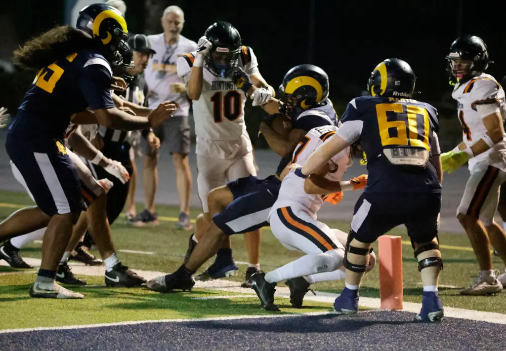 Millikans Ryan Carter is just short of the goal line...