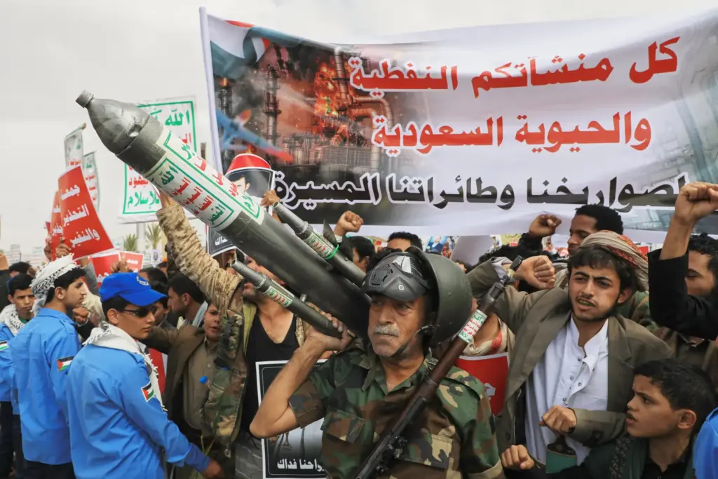 Houthi supporters hold a rally in Sanaa, Yemen.