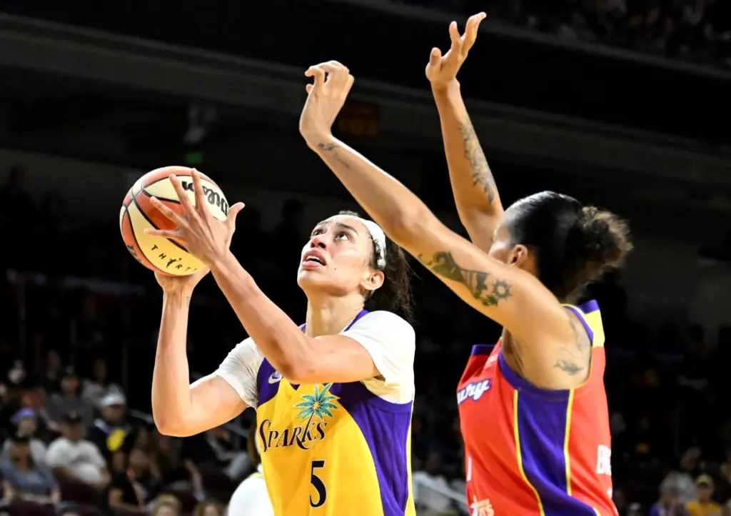 Sparks forward Dearica Hamby takes a shot as Phoenix Mercury...