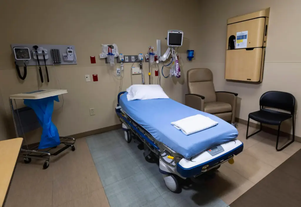 A max-cooling ER room is seen at MountainView Hospital.