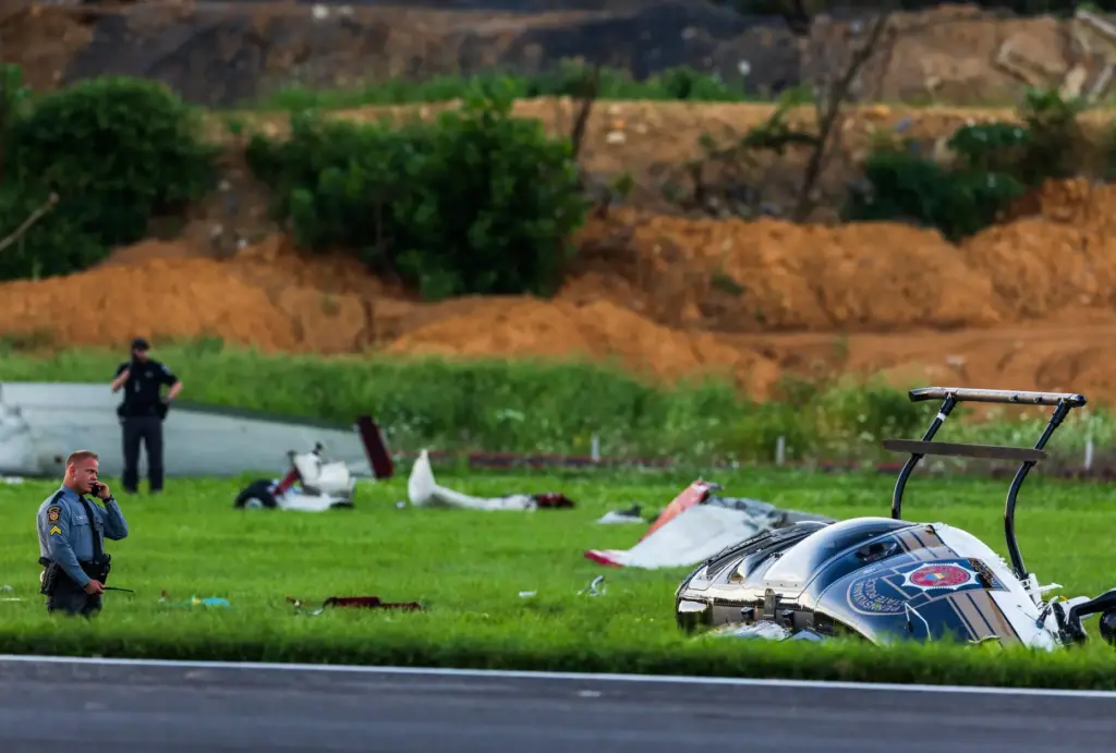 Authorities investigate a crash between a Pennsylvania State Police helicopter and a small plane.