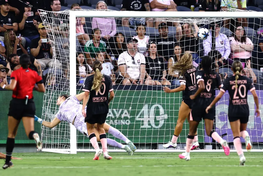 Washington Spirit forward Trinity Rodman, not pictured, scores a goal...