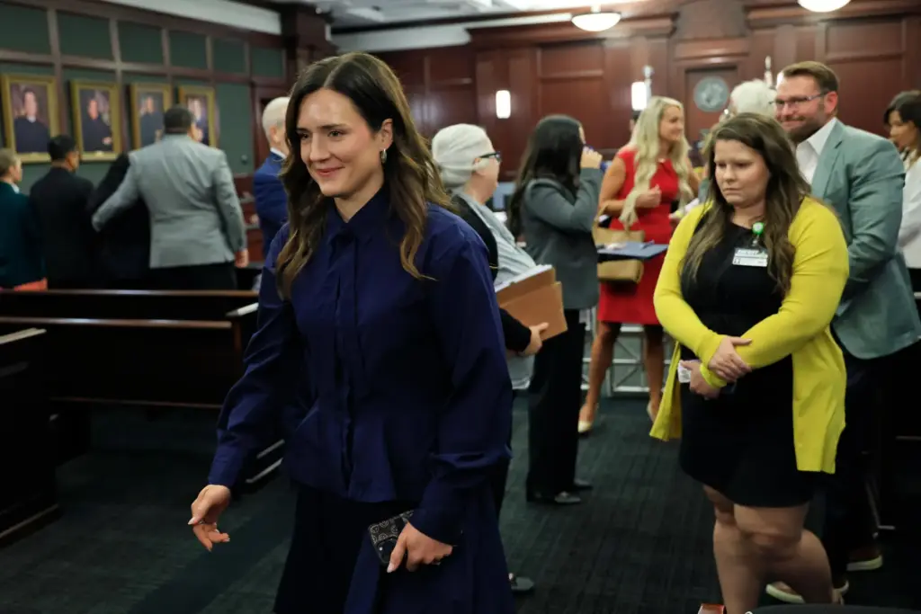 Kirsten Bridegan, widow of Jared Bridegan, reacts to the guilty...
