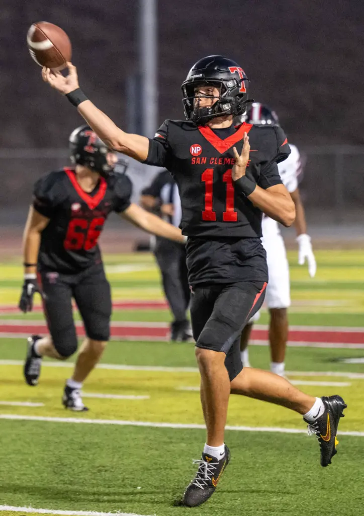 San Clemente quarterback Preston Beck (11) throws the ball while...
