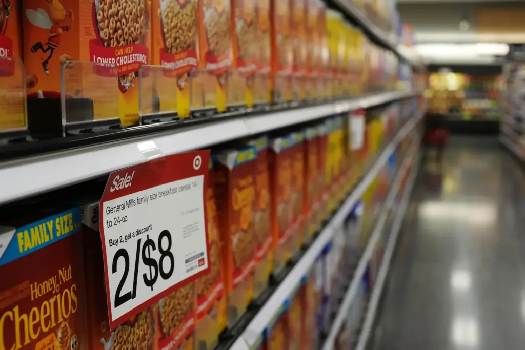 The cereal aisle is seen at a Target store.