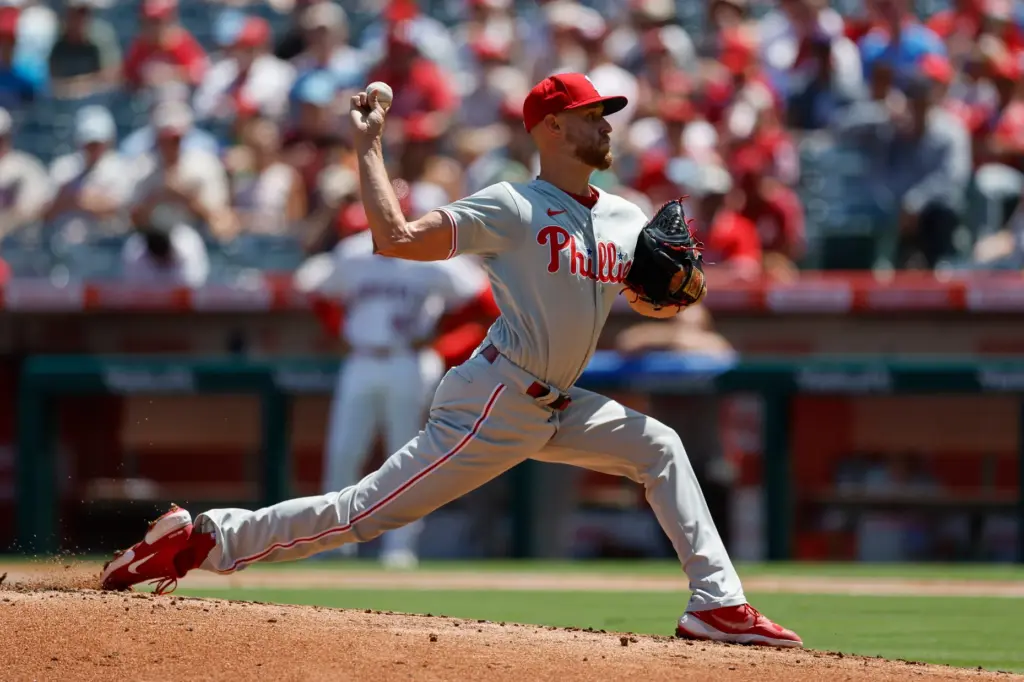 Philadelphia Phillies starting pitcher Zack Wheeler throws during the first...
