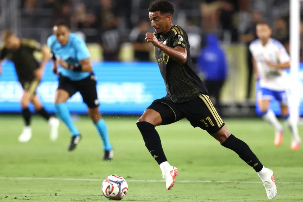 Los Angeles FC midfielder Timothy Tillman moves the ball against...