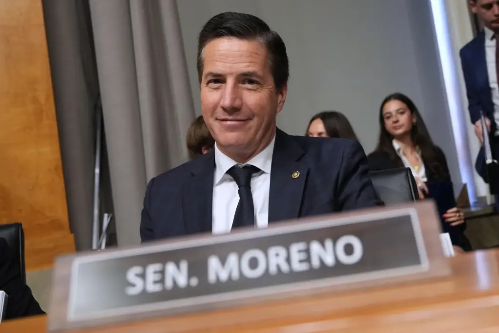 Sen. Bernie Moreno, R-Ohio, arrives as Dr. Anthony Fauci appears...