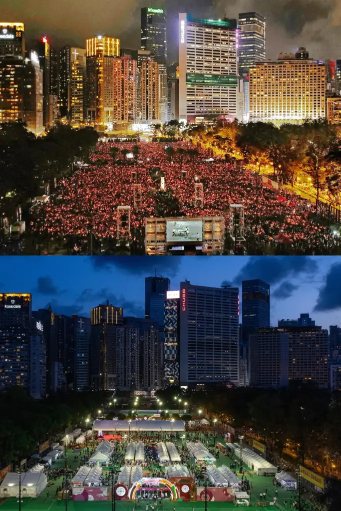 A vigil in Hong Kong's Victoria Park and a carnival organized by pro-Beijing groups.