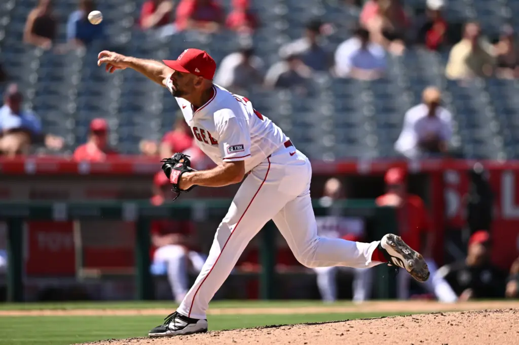 Angels pitcher Michael Fulmer delivers during the seventh inning of...