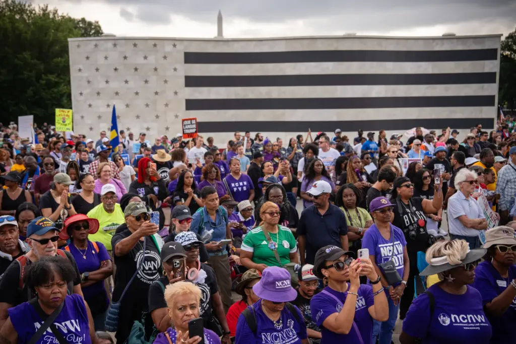 Demonstrators listen to speakers during the March on Washington.