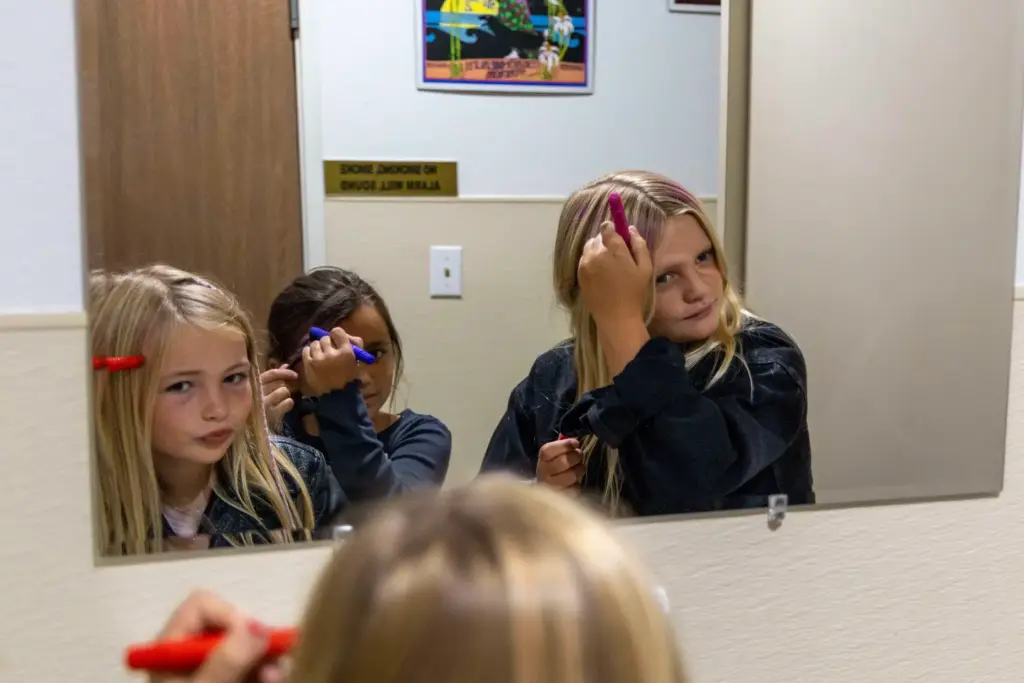 From the left, Vivienne Hayter, 8, Roslyn Backus, 7, and...