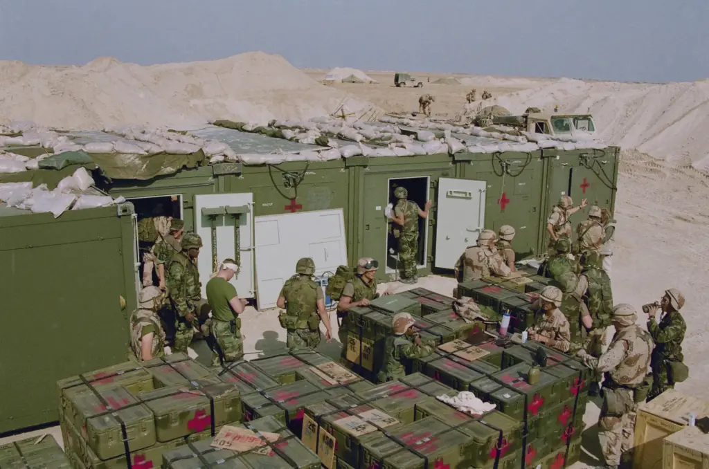 FILE – A U.S. Marine field hospital is set up...
