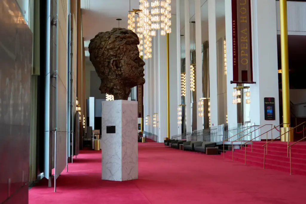 The bust of President John F. Kennedy is displayed in...
