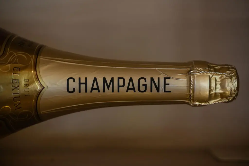 A bottle of champagne in display at the Gobillard vineyard.