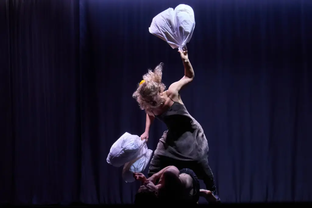 Ukrainian actress Daryna Leheida, who plays Penelope, performs during rehearsal.
