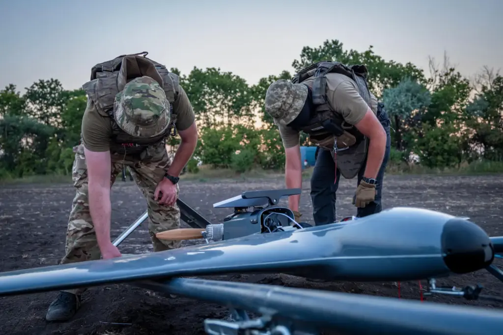 Ukrainian servicemen prepare a “Chaklun” strike drone used for deep-strike...