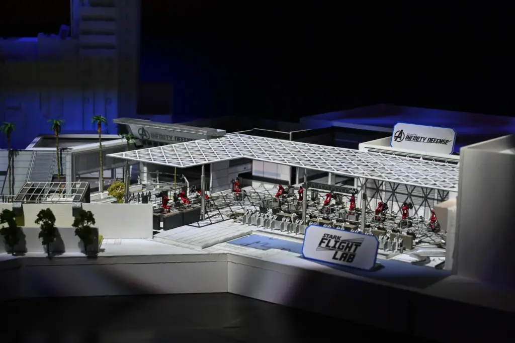 Avengers Campus expansion model including Stark Flight Lab at the...