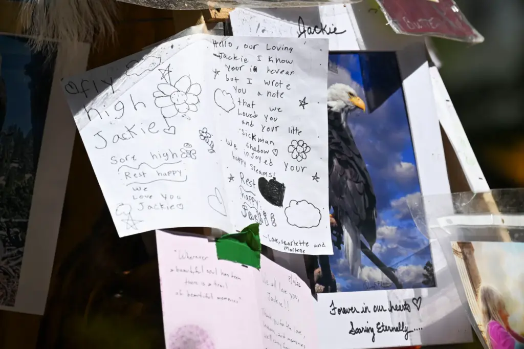 Touching notes are left at the memorial for Jackie, the...