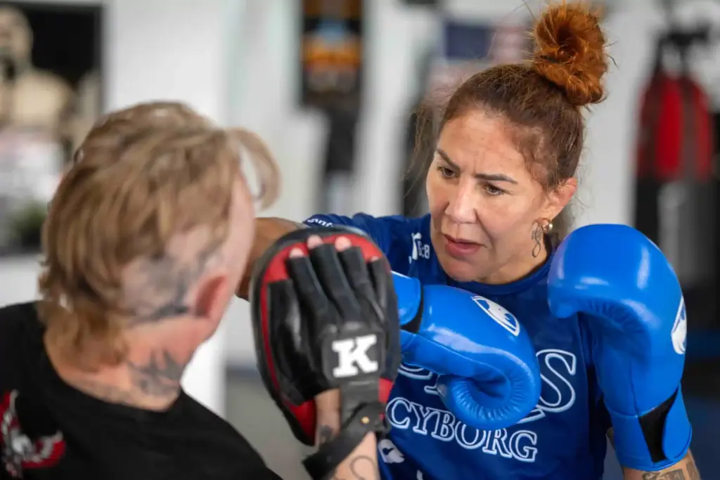 PFL featherweight champion Cris Cyborg works with Thai Boxing coach...
