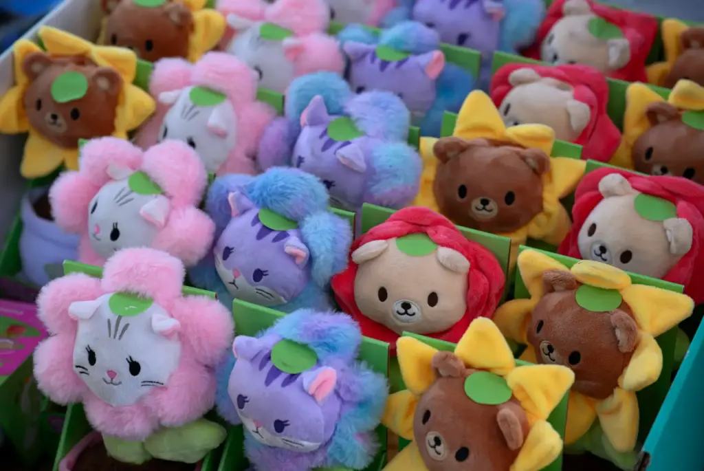 Stuffed animals that were being handed out by the Santa...