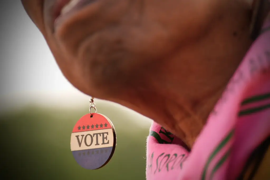 A demonstrator wears 