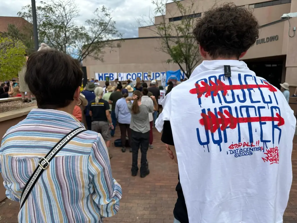 Protesters gather outside the New Mexico Environment Department to voice...